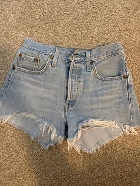 Levi's 501 Light Blue Distressed Denim Shorts